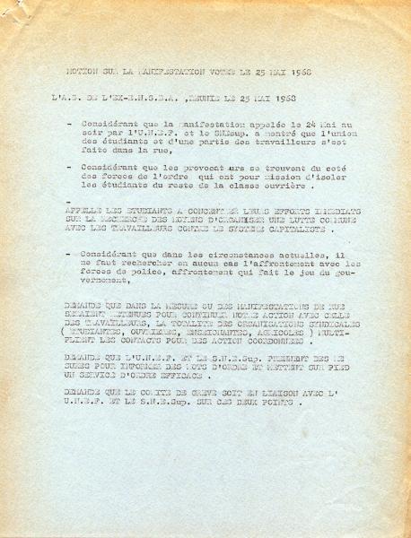 Motion sur la Manifestation du 25 Mai 1968