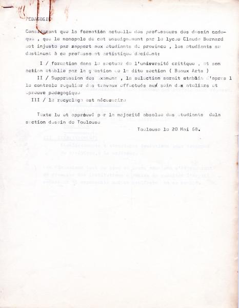Texte du 20 Mai 1968. Toulouse